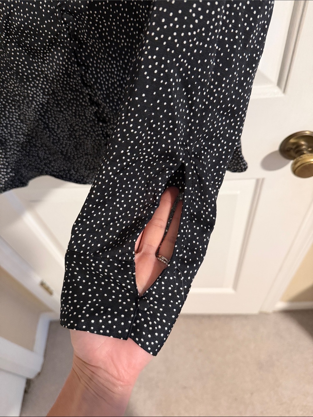 Express Black Polka Dot Ruffle-Neck Blouse - Picture 4 of 9